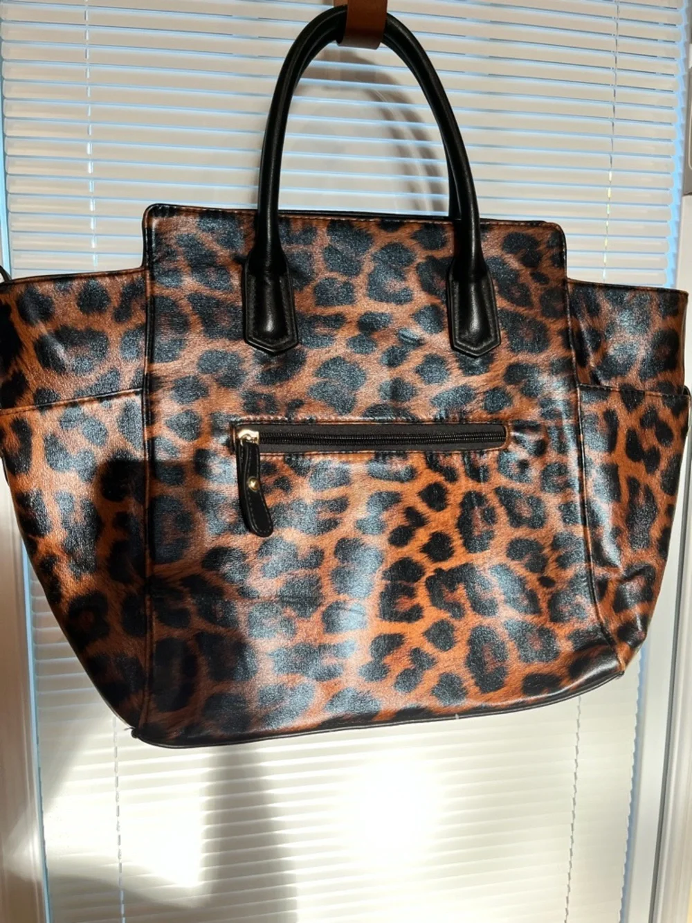 Leopard Print Tote Bag with Black Handles - Chic Animal Print Carryall - Picture 2 of 13